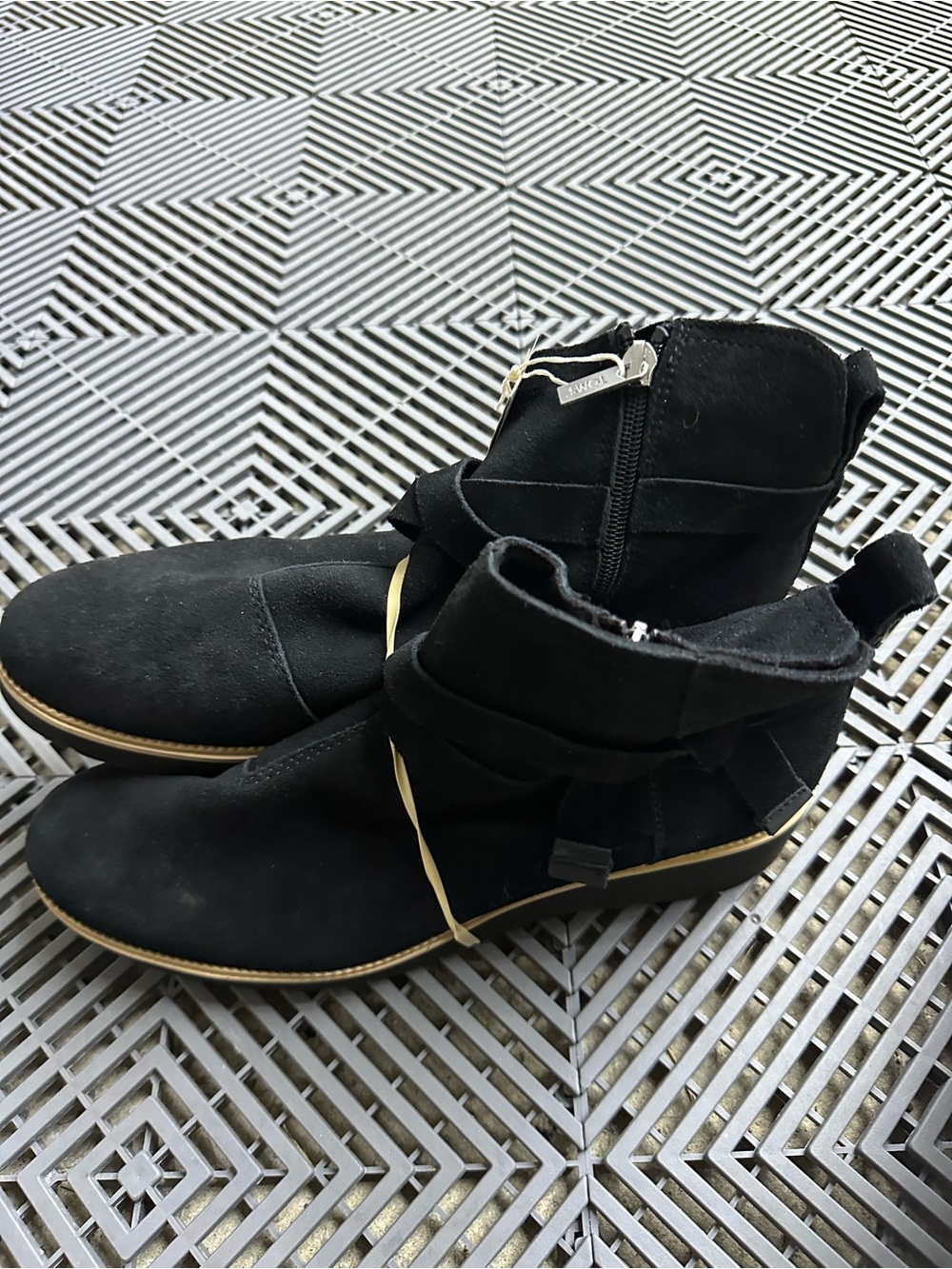 Toms Black Suede Ankle Boots with Zip and Wrap Detail